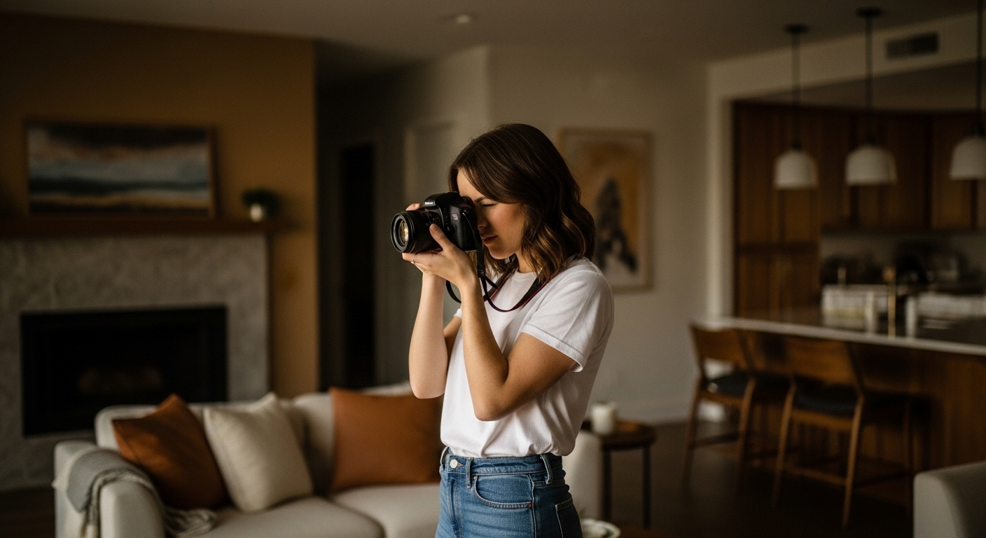 Fotógrafa Hauseful em sessão dentro de um apartamento